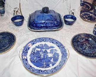 Vintage Blue Willow and Early 1800's Staffordshire Transfer Ware