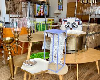 Side tables, coffee tables, plant stands, ottomans, candelabra, decor