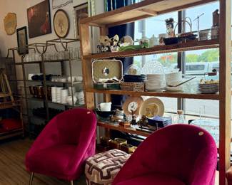 Chairs, ottomans, vintage decor, vase collections