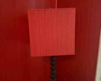 Table lamp with coral square shade and twisted spiral base