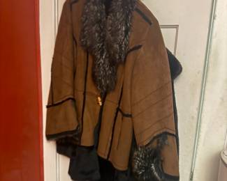 Vintage suede jacket with fur trim and decorative detailing