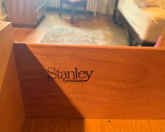 Stanley Furniture dresser drawer detail showing maker's mark and quality construction