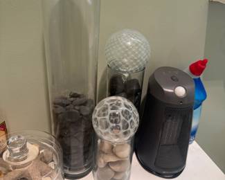 Decorative glass vases, portable space heater, and household items