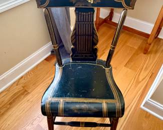 vintage 19th-century stencveled fancy chair, similar to traditional Hitchcock or Late Federal plank-bottom chairs