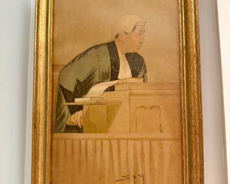 framed print is an original 1893 Vanity Fair caricatures lithograph titled "Our Weakest Judge" depicting Sir William Rann Kennedy by the artist Spy (Sir Leslie Ward).
