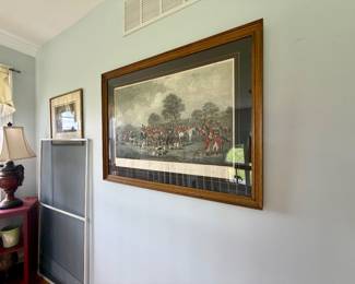 antique hand-colored engraving titled The Cheshire Hunt, originally painted by British artist Henry Calvert and engraved by Charles G. Lewis in 1842