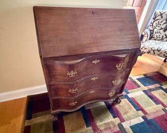 vintage mahogany serpentine-front secretary desk
