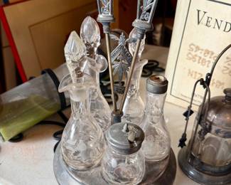 antique James A. Tufts quadruple plate silverplate cruet condiment set from the late 19th century