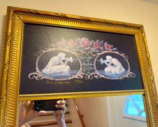 vintage, signed, and numbered limited-edition print titled "Spit & Spat in the Italian Gardens, Congress Park, Saratoga Springs, NY, 1903" by artist Karin Vollkommer Mirror