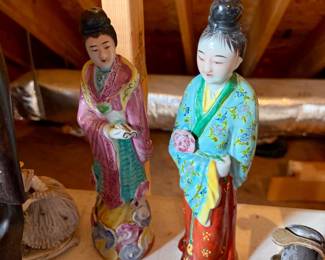 pair of hand-painted Chinese Famille Rose porcelain figurines