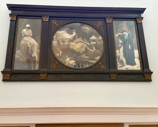 ornate dark-framed triptych featuring classical Victorian-style art prints