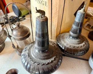 Thai Pottery Carved Bottle with Elephant Finial, Antique
