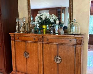Century tall buffet and gorgeous beveled large square mirror