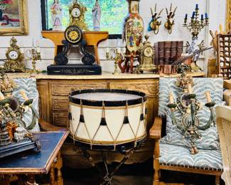 Bamboo table, antique drum table