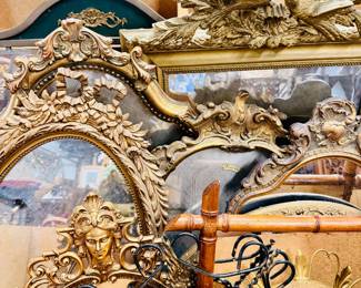 Antique French mirrors, faux bamboo mirrors
