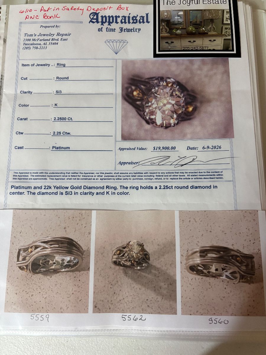 Appraised at $19,900, available for $14,900. This ring is not shown at the address listed for viewing. It would have to be a meeting during bank business hours for viewing.