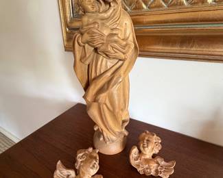 Madonna and putti wood carved