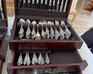 Large set of Wallace Grand Baroque sterling flatware 