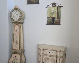 Painted swedish style grandfather clock & matching console