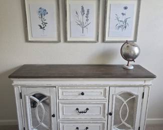Distressed cream colored console