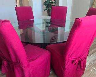 Glass top dining room table 6 chair