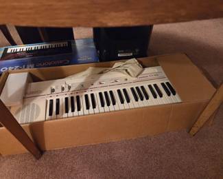 Vintage Casiotone electronic keyboard in its original box, with a second boxed keyboard visible.
