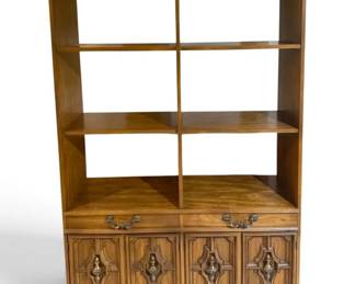 Wooden Bookcase w Ornate Brass Knobs Geometric Cabinet Designs