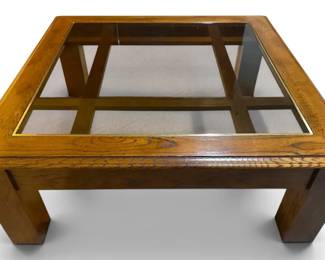 Square Oak Glass Top Coffee Table