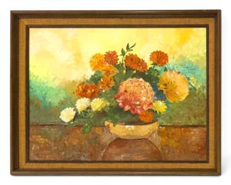 1970 Bouquet of Autumn Flowers Oil Painting, Signed by Local Artist