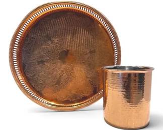 Copper Serving Tray Utensil Crock
