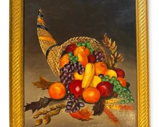 1964 Cornucopia Autumn Harvest Oil Painting, Signed by Local Artist