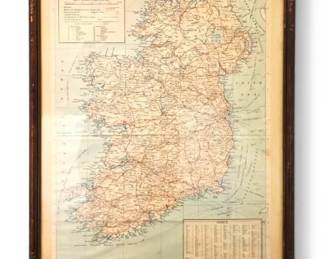 Vintage Irish Tourist Association Map in Brown Distressed Frame