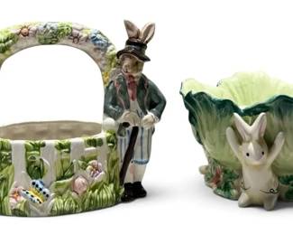 Ceramic Floral Bunny Basket and Cabbage Bowl