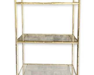 Hollywood Regency Brass Glass FauxBamboo Etagere Shelf