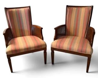 Pair of Vintage Striped Cane Armchairs