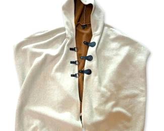 Coco Carmen OffWhite Brown Hooded Poncho Cape with Leather Straps Size S