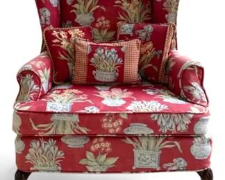Floral Print Wingback Chair With Pillows