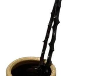 Ceramic Umbrella Stand w Unique Wooden Walking Sticks