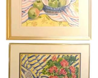 Colors of Spring Flowers Fruits Pastel Watercolor Paintings, Signed by Local Artist