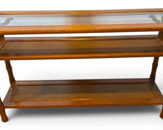 Tiered FauxBamboo Console Table w Glass Top Woven Shelves