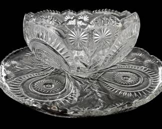Large Cut Crystal Punch Bowl Serving Platter