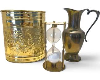 Brass Hourglass, Wastebasket, Pitcher