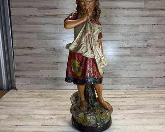 Lot #65 Large Polychrome Chalkware Plaster Gypsy Peasant Girl Figurine Statue 27in Victorian