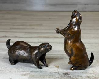 Lot #118 D. Weimer Signed Bronze River Otter Sculpture Pair Ltd Ed 1/300 & 278/300 1993–94