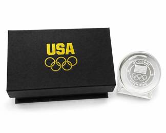 Lot #143 US Olympic Sixth Ring Gold Level Member Crystal Ball Sphere Award with Box