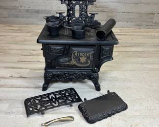 Lot #66 Crescent Cast Iron Miniature Toy Cook Stove with Accessories, Victorian Era