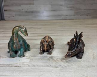 Lot #142 Resin Dinosaur Figurines Set 3 Brontosaurus Triceratops Stegosaurus