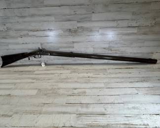 Lot #37 Antique Percussion Cap Long Rifle Curly Maple Stock Patchbox 19th Century