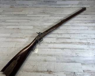Lot #22 Antique Flintlock Long Rifle Walnut Stock Brass Patchbox Kentucky Style 1800s