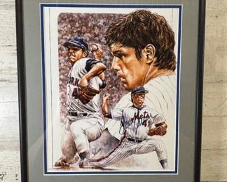 Lot #150 Tom Seaver Signed NY Mets #41 Lithograph Print Peronella Art Framed Matted
